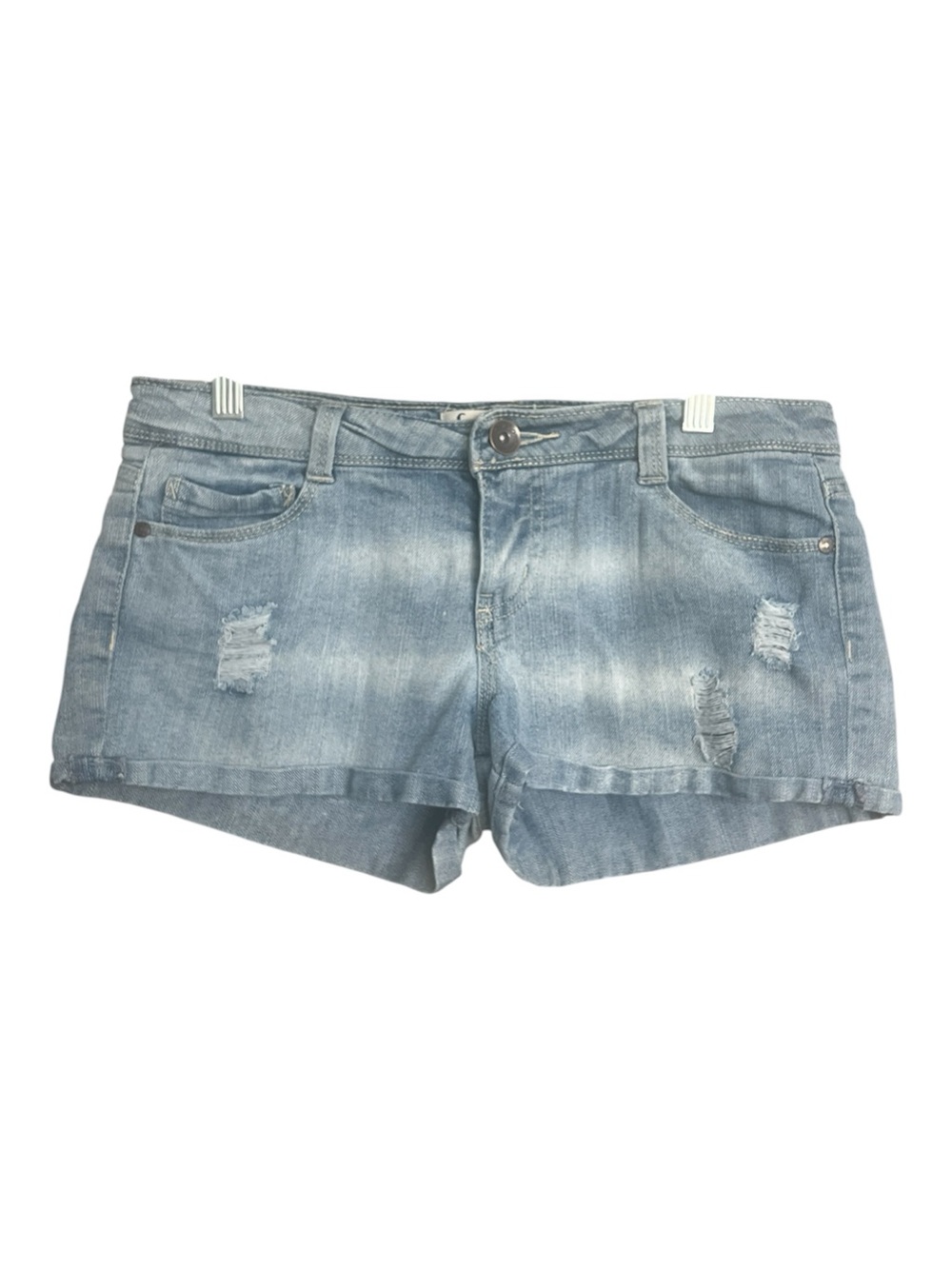 Lei Y2K Ashley Low Rise Denim Faded Distressed Shorts VTG Cuffed Hems SZ 9J